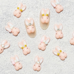 ６個＊ネイルパーツ　カボション　ピンク　ラビット　ウサギ　ビジュー　ビーズ　パール 1枚目の画像
