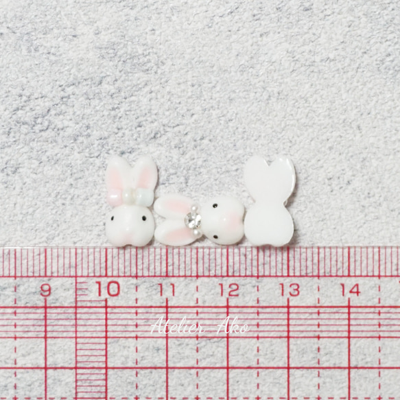 ６個＊ネイルパーツ　カボション　ホワイト　ラビット　ウサギ　ビジュー　ビーズ　パール 3枚目の画像