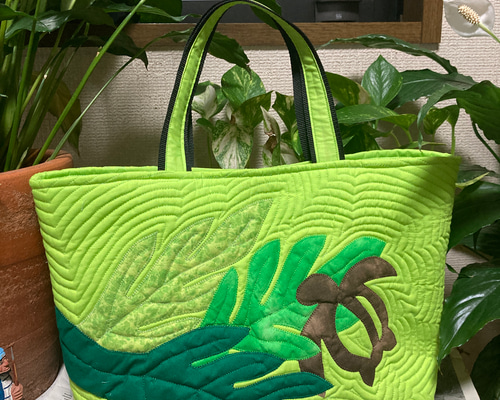 ハワイアンキルトバッグ トートバッグ ホヌ パッチワーク トートバッグ