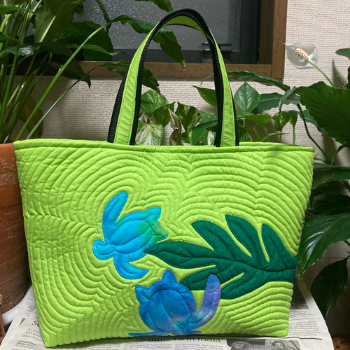 ハワイアンキルトバッグ トートバッグ ホヌ パッチワーク トートバッグ