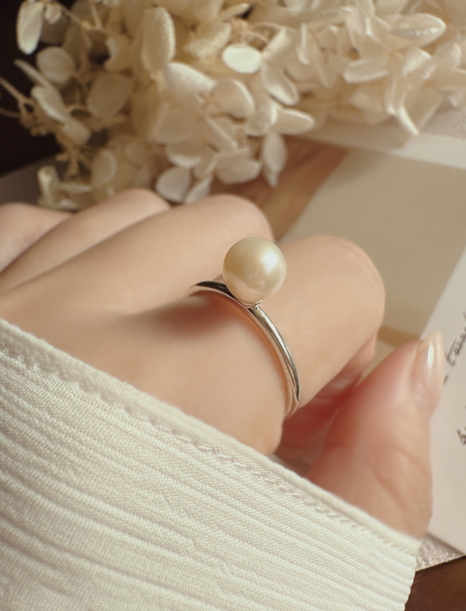 パール指輪 パール/ダイヤモンド K18リング(アコヤ真珠/オーロラロゼ /8.0mm