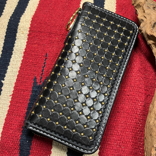 ｽﾀﾝﾌﾟ×ｽﾀｯｽﾞ ラウンドジップロングウォレット 長財布 SIXTEEN LEATHER