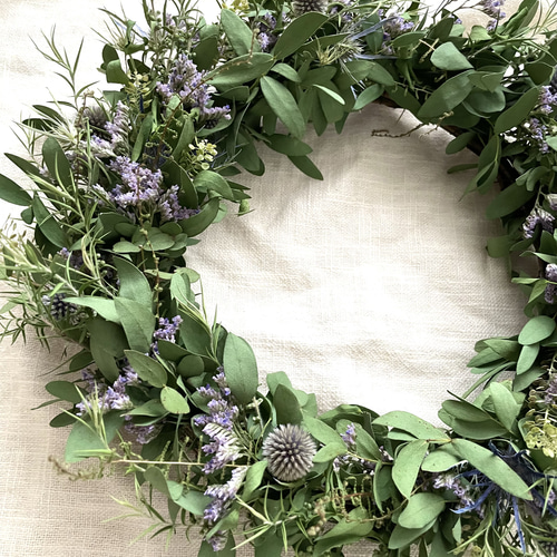 受注制作瑠璃玉アザミのボタニカルリース