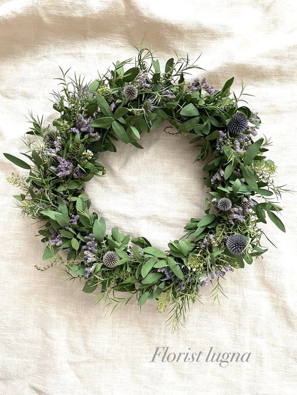 受注制作瑠璃玉アザミのボタニカルリース 受注制作瑠璃玉アザミのボタニカルリース