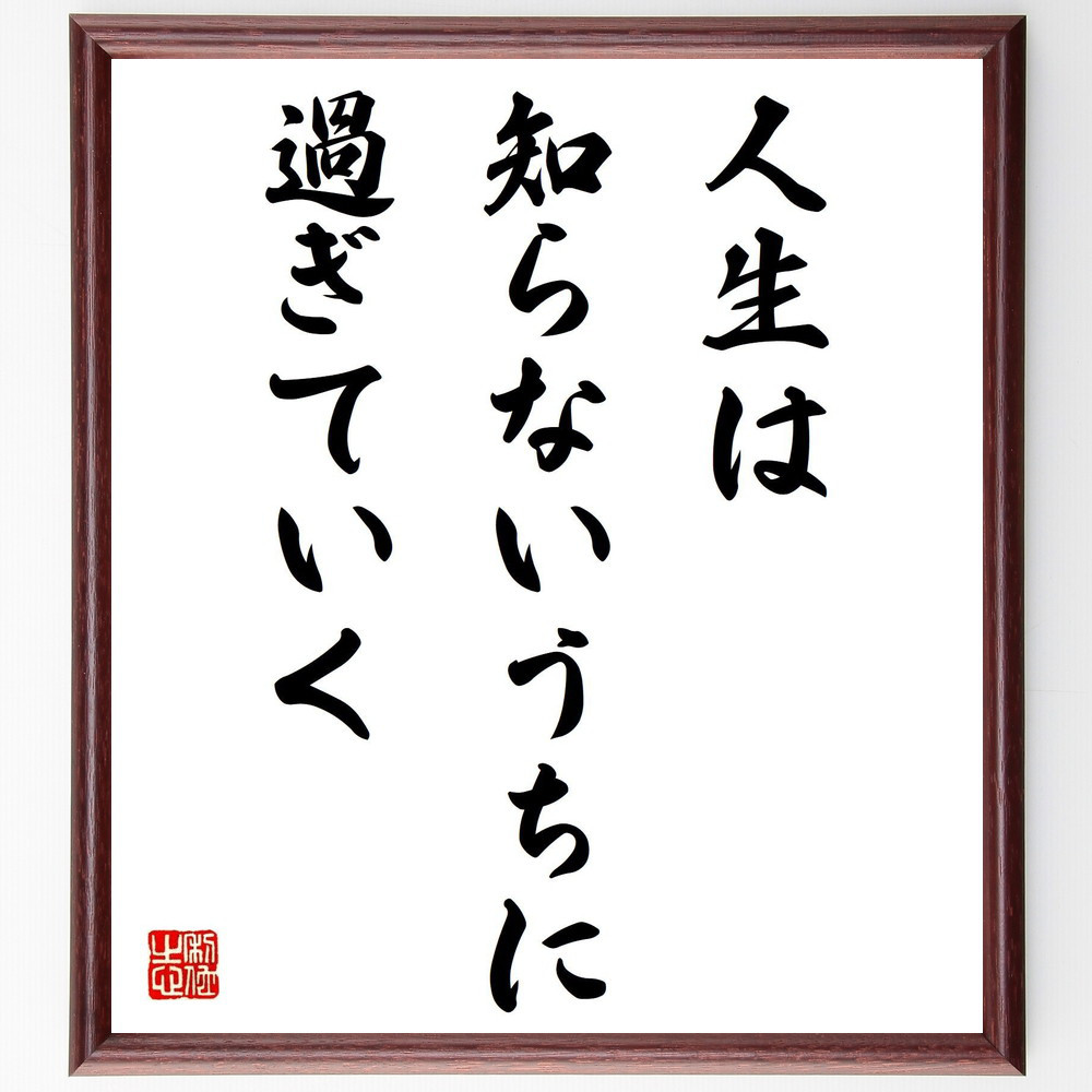 名言「人生は、知らないうちに過ぎていく」手書き書道色紙額／受注後の毛筆直筆（V4160）