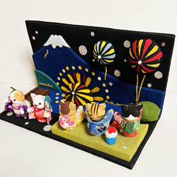 ちりめん細工「富士山と湖の花火」 2枚目の画像