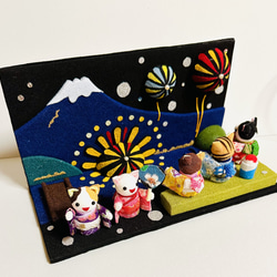 ちりめん細工「富士山と湖の花火」 3枚目の画像