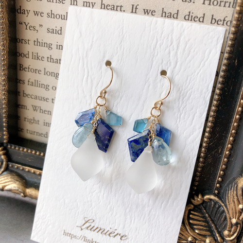 14kgf＊フロストクォーツとブルー系天然石のピアス ピアス（フック