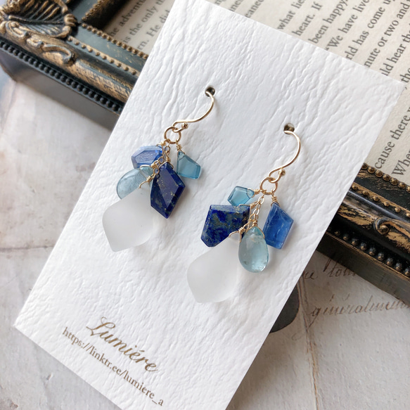 14kgf＊フロストクォーツとブルー系天然石のピアス ピアス（フック