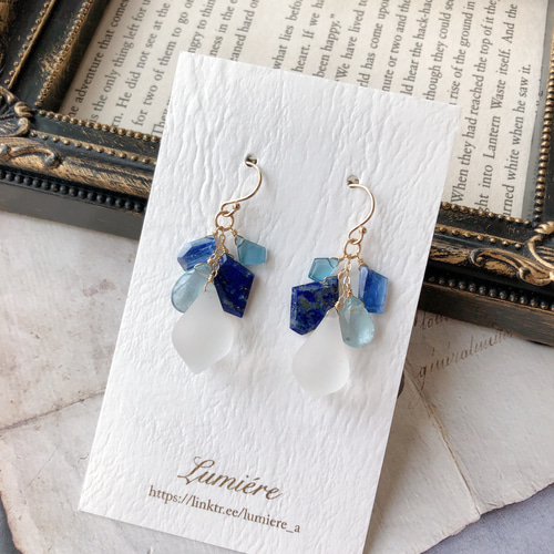 14kgf＊フロストクォーツとブルー系天然石のピアス ピアス（フック