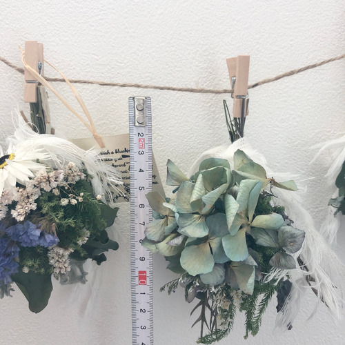 ドライフラワースワッグ 秋色ブルーの紫陽花ガーランド アンティーク  