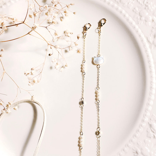 白蝶貝のかわいい猫ちゃん マスクチェーン&メガネチェーン マスク