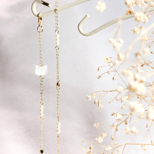 白蝶貝のかわいい猫ちゃん マスクチェーン&メガネチェーン マスク