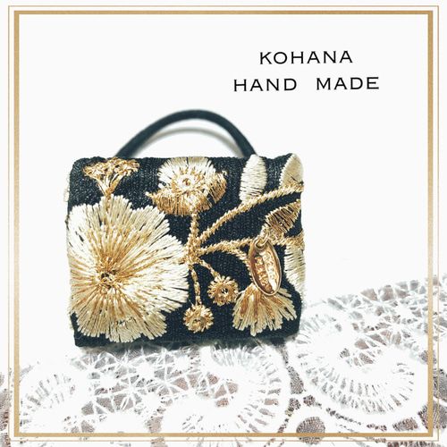 大人可愛いリボンヘアゴム☆インド刺繍リボン×スエード調リボン×ラメ