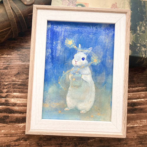 日本画『星放つうさぎ』 /原画 風景画 星 絵画 紫苑工房 -Atelier