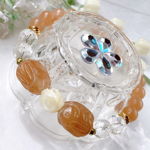 ✧₊⁎一点のみ˚✧₊⁎オレンジサンムーンストーンうさぎちゃん薔薇天然石  