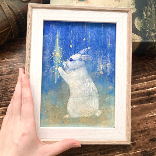 【F50号】うさぎ娘の爆裂うさぎパンチ oil painting 原画 抽象画 原画 星と月とうさぎ2 /お正月 絵画 インテリア アート 動物