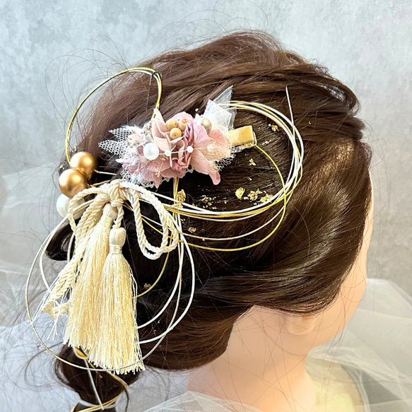 髪飾り 和装 手作り 成人式 パール 花 青 黄 紫 ピンク クリップ 子供 ヘアアクセサリー 入学式  230210B 10枚目の画像