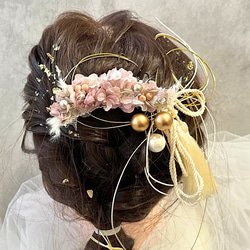 髪飾り 和装 手作り 結婚式 成人式 パール 花 普段使い 手作り ピンク 水引 ヘアアクセサリー230210A　 9枚目の画像
