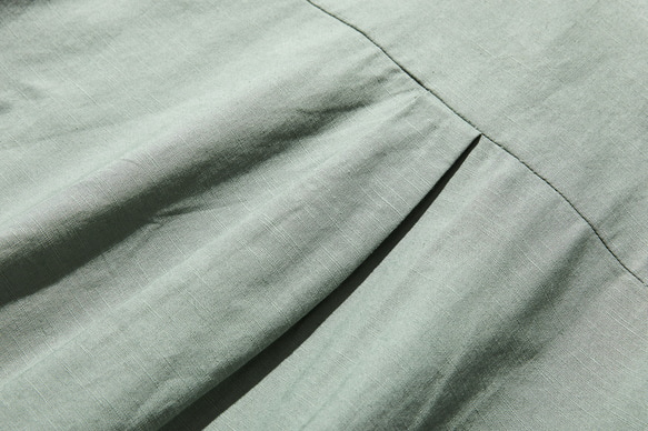 派手じゃないのに、映える一枚　コットンリネンワンピース　マルエリワンピース　半袖　渋くくすんだ薄緑色　210705-7 9枚目の画像