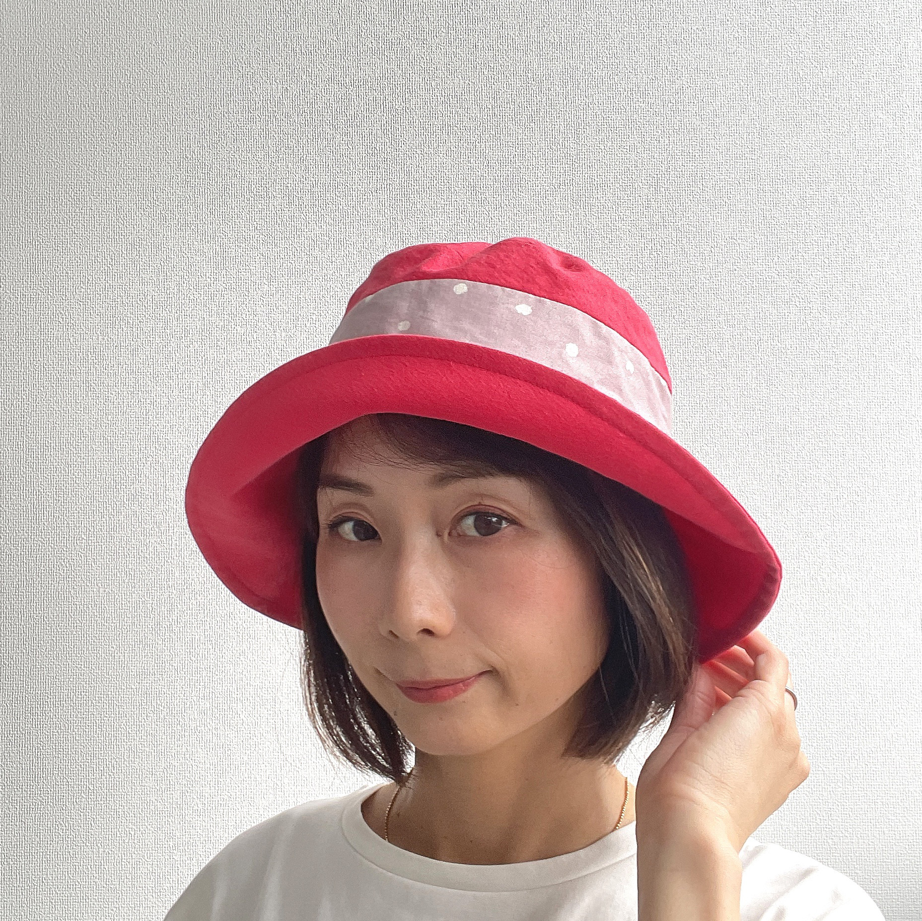 58cm スモークベリーのバケットハット バケハ ハット グレージュ ドット 大人可愛い