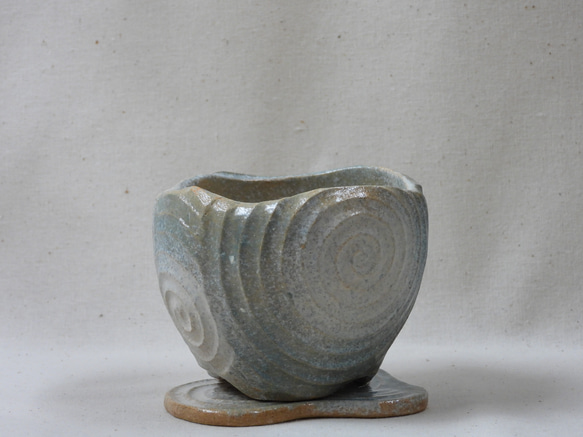 渦巻海色陶製植木鉢(2)皿付き 2枚目の画像