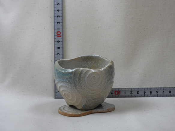 渦巻海色陶製植木鉢(2)皿付き 14枚目の画像