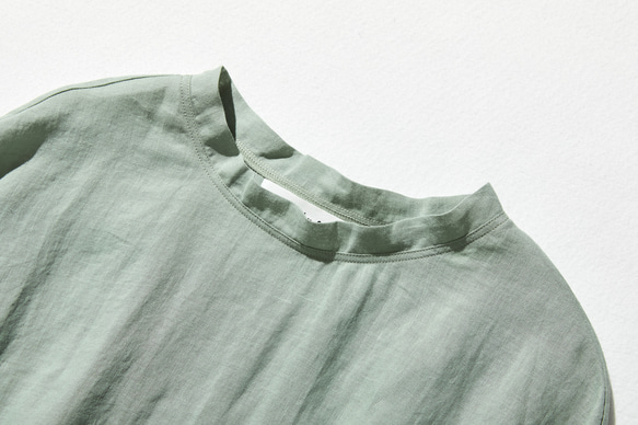 リネン100％ドロップスリーブ七分袖ブラウスゆったり　薄緑色　190702-4 2枚目の画像