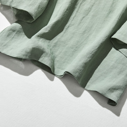 100% 亞麻落袖 3/4 袖襯衫寬鬆淺綠色 190702-4 第5張的照片