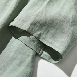 リネン100％ドロップスリーブ七分袖ブラウスゆったり　薄緑色　190702-4 4枚目の画像