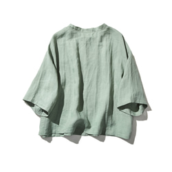 100% 亞麻落袖 3/4 袖襯衫寬鬆淺綠色 190702-4 第10張的照片