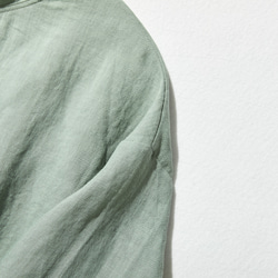 100% 亞麻落袖 3/4 袖襯衫寬鬆淺綠色 190702-4 第3張的照片