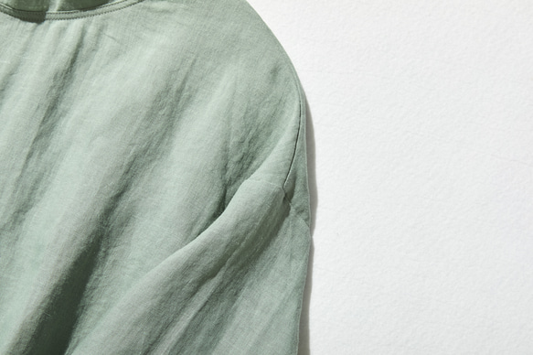 100% 亞麻落袖 3/4 袖襯衫寬鬆淺綠色 190702-4 第3張的照片