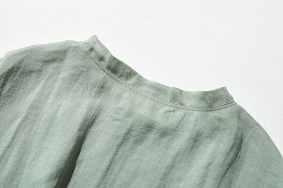100% 亞麻落袖 3/4 袖襯衫寬鬆淺綠色 190702-4 第6張的照片