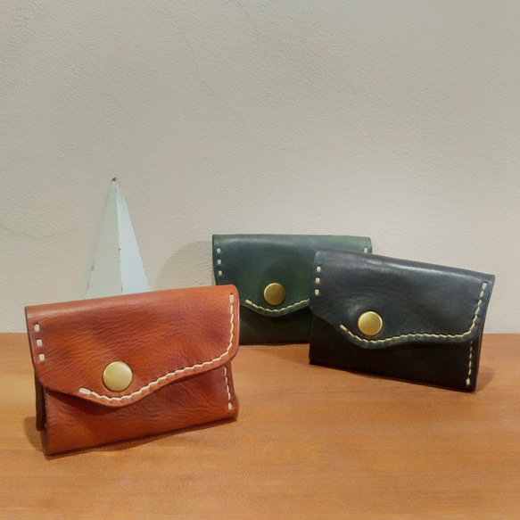 イタリアンレザー 　エイジング加工ミニウォレット　3つ折り　革財布 1枚目の画像