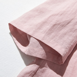 リネン100％ドロップスリーブ七分袖ブラウスゆったり　ピンク　190702-5 3枚目の画像