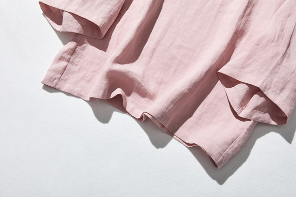 リネン100％ドロップスリーブ七分袖ブラウスゆったり　ピンク　190702-5 5枚目の画像