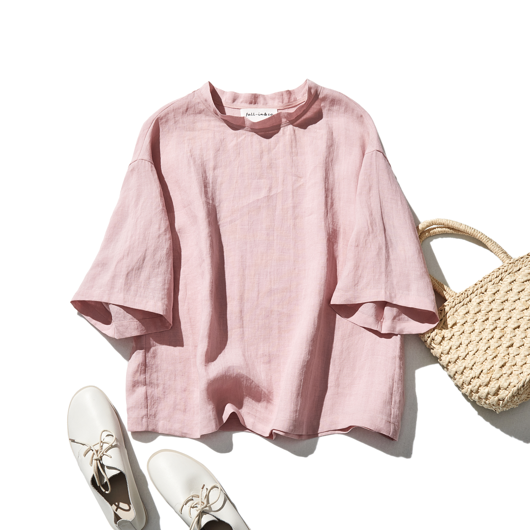 リネン100％ドロップスリーブ七分袖ブラウスゆったり　ピンク　190702-5