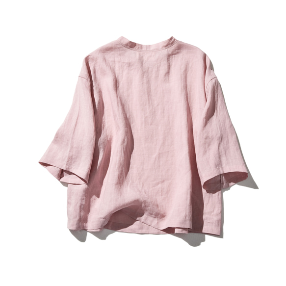 リネン100％ドロップスリーブ七分袖ブラウスゆったり　ピンク　190702-5 10枚目の画像