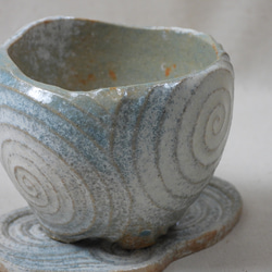 渦巻海色陶製植木鉢(3)皿付き 10枚目の画像