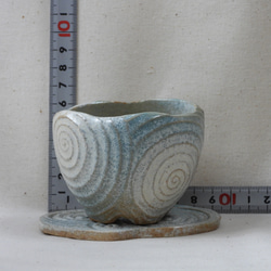 渦巻海色陶製植木鉢(3)皿付き 16枚目の画像