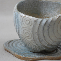 渦巻海色陶製植木鉢(3)皿付き 8枚目の画像