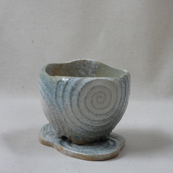 渦巻海色陶製植木鉢(3)皿付き 4枚目の画像