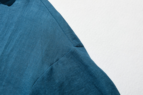 100% 亞麻落袖 3/4 袖襯衫寬鬆孔雀藍 190702-6 第5張的照片