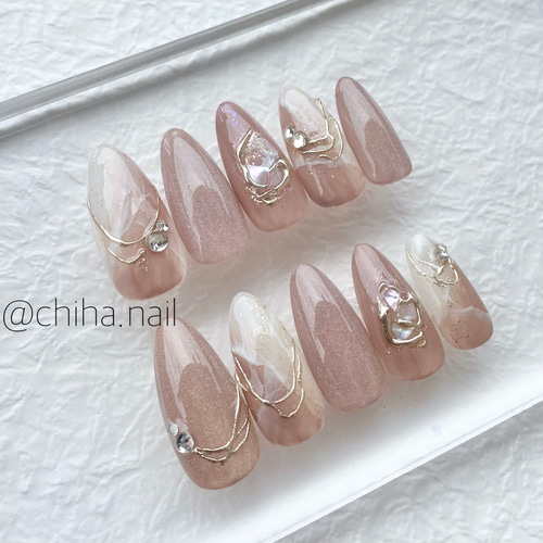 ニュアンスネイル 夏ネイル 天然石ネイル キラキラネイル 大人かわいい