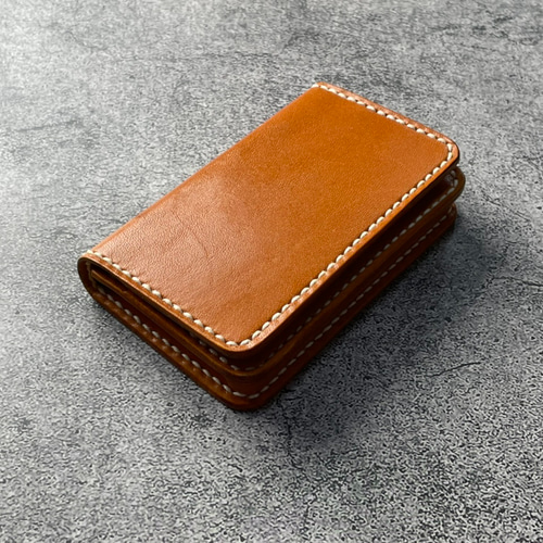 手縫】キャメル本革箱型名刺入れケース（35枚ぐらい収納） 名刺