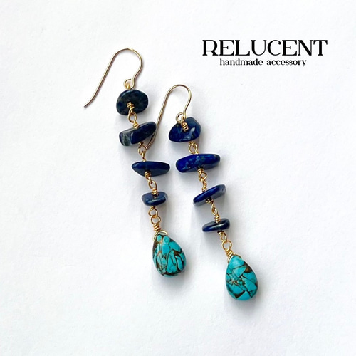 天然石ピアス ラピスラズリ×コッパーターコイズ 14kgf pierced 