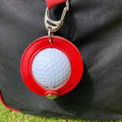 ⛳ゴルフボール入れ　ベルト通しに取り付けます【栃木ﾚｻﾞｰヌメ革　レッド】 1枚目の画像