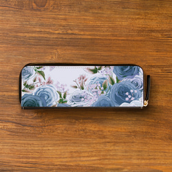 【眼鏡盒、眼鏡盒、筆盒、收納袋】玫瑰園藍【花卉圖案】 第2張的照片