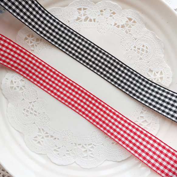 チェックリボン切り売り　レッド チェックリボン切り売りレッド